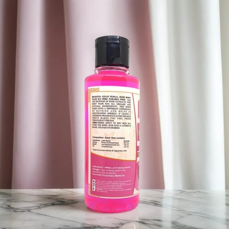 Khadi Pure Herbal Rose Body Wash SLS & Paraben Free | Rejuvenating Rose Extract Body Cleanser | 210ml - Image 2