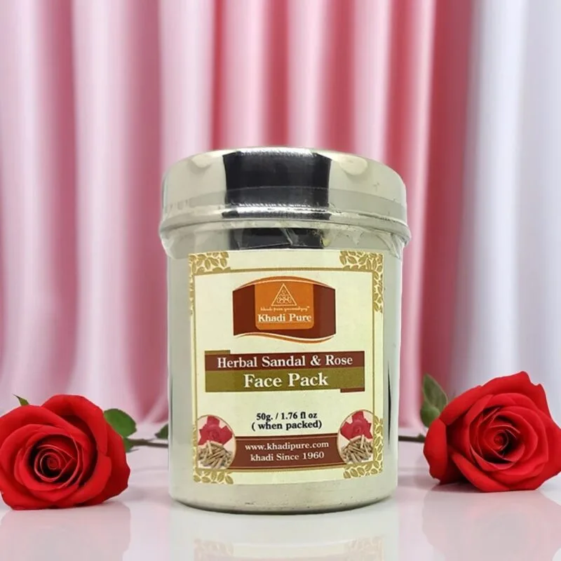 Khadi Pure Sandal & Rose Face Pack | Skin Polishing & Complexion Enhancing Face Pack | Ayurvedic Herbal Face Pack for Radiant Skin | For All Skin Types | 50g