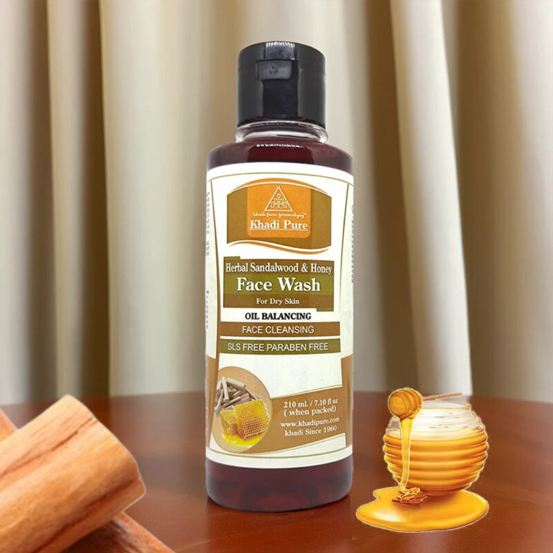 Khadi Pure Herbal Sandalwood & Honey Face Wash SLS-Paraben Free | Skin Detoxifying & Toning Face Wash | 210ml