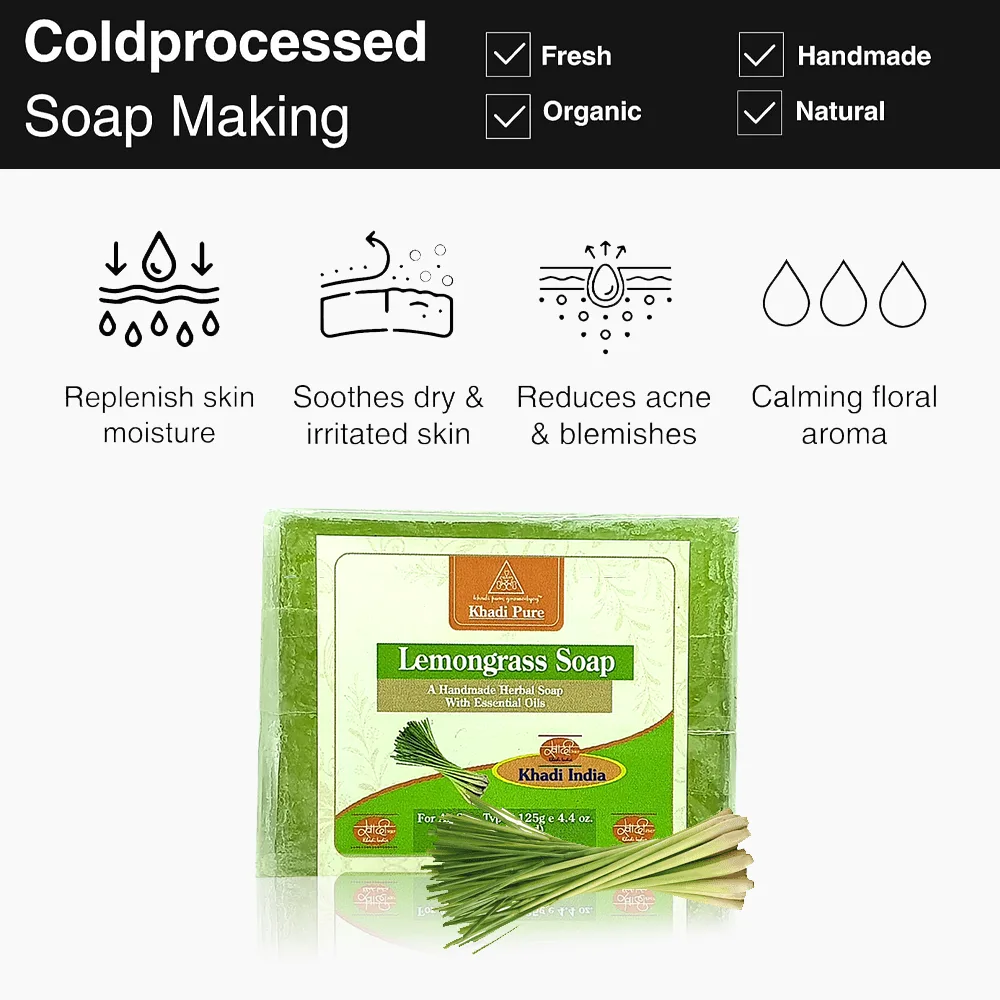 Khadi Pure Herbal Lemongrass Soap | 125g | Refreshing & Anti-Microbial Natural Soap - Image 7