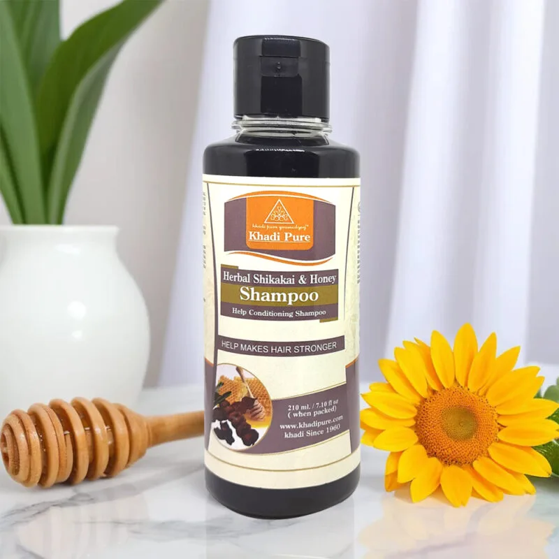 Khadi Pure Shikakai Honey Shampoo Bottle with Natural Ingredients