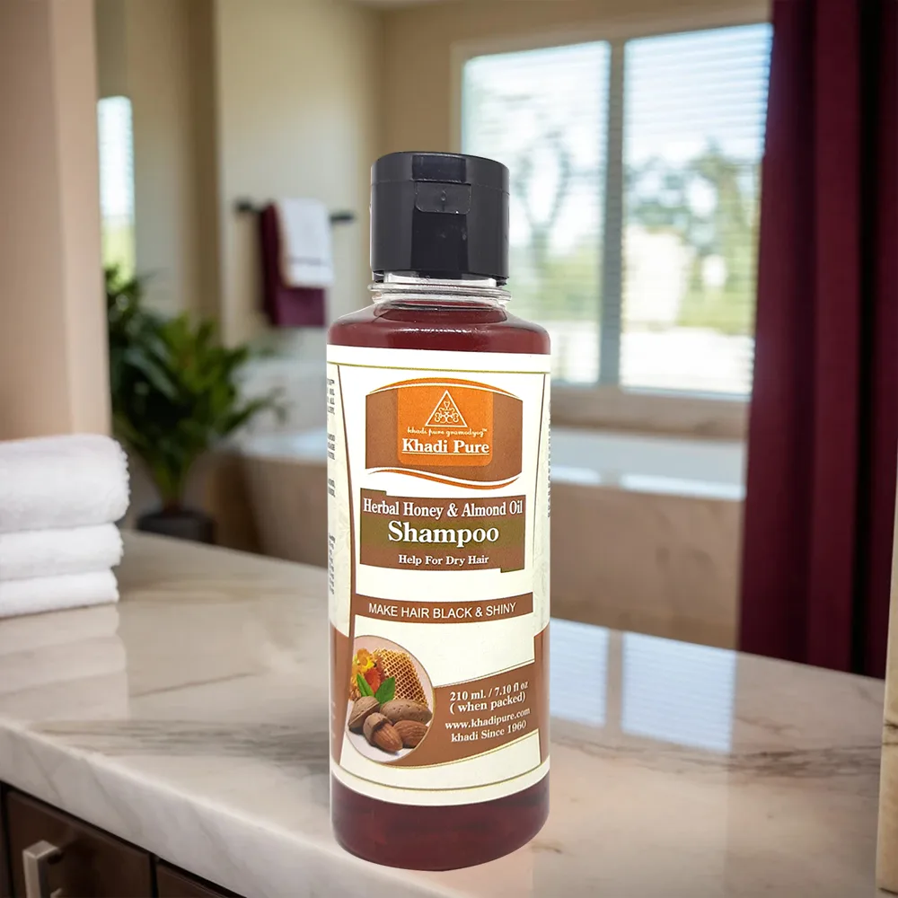 Khadi Pure Herbal Honey & Almond Oil Shampoo | 210ml | Nourishing Hair Cleanser for All Hair Types | Stops Greying & Dandruff - Image 3