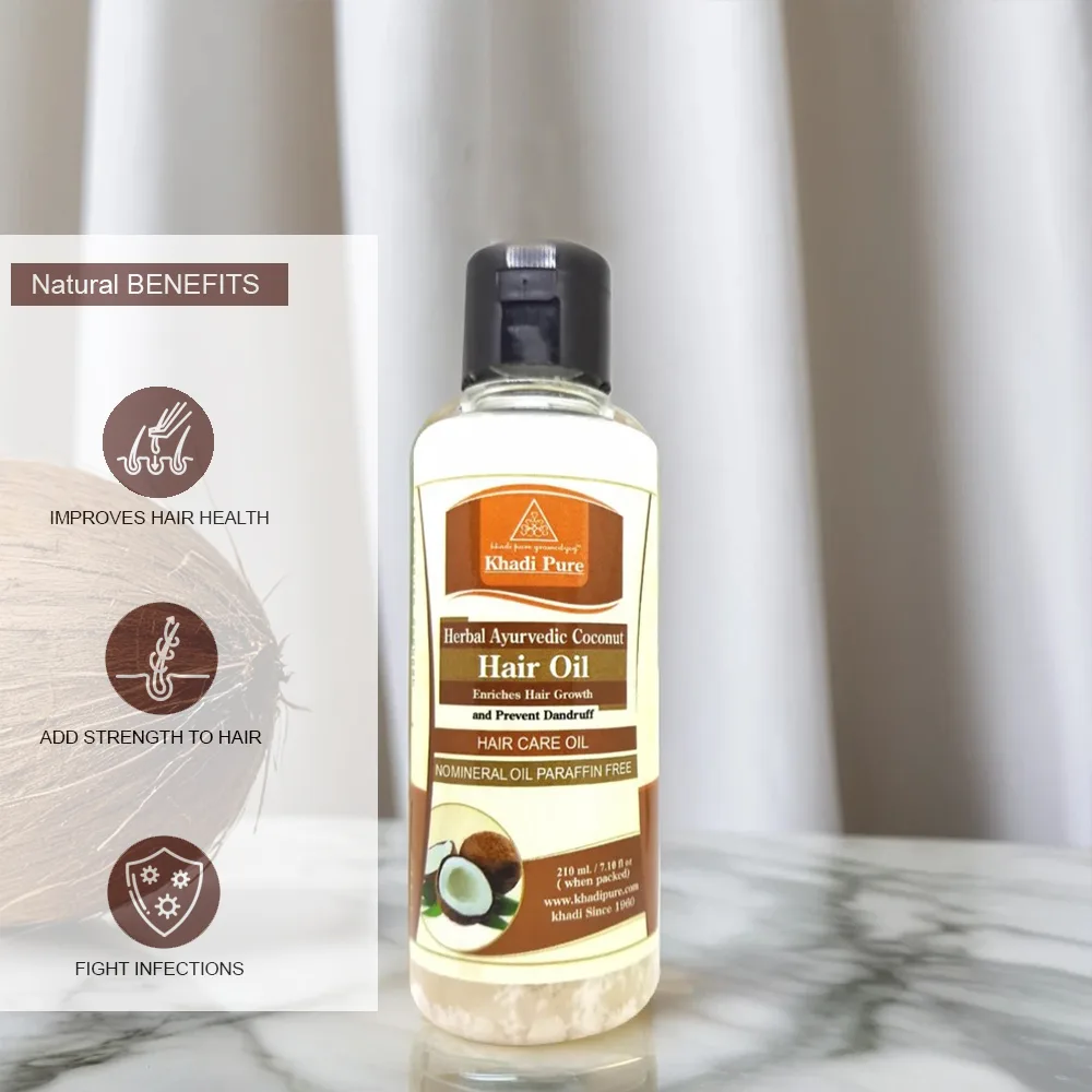 Khadi Pure Herbal Ayurvedic Coconut Hair Oil | 210ml | Adds Shine & Controls Frizz | Hydrates | Paraben & Mineral Oil Free - Image 4