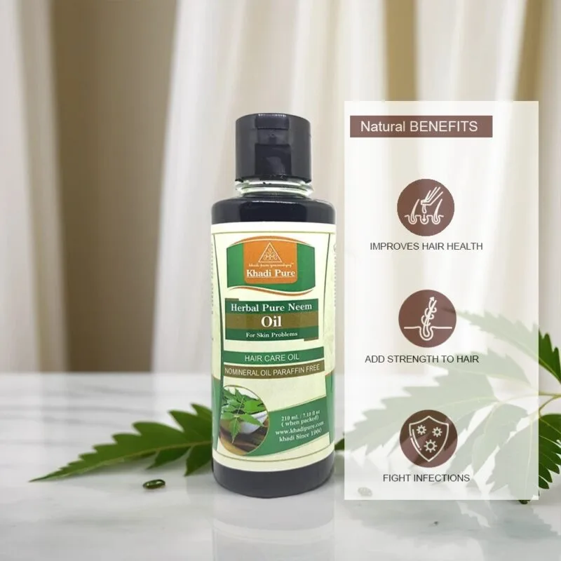 Khadi Pure Herbal Pure Neem Oil | 210ml | Mineral Oil & Paraffin Free | Skin Healing | Anti-Bacterial | Soothes Itching | Fights Dandruff | Acne & Scalp Infections - Image 4