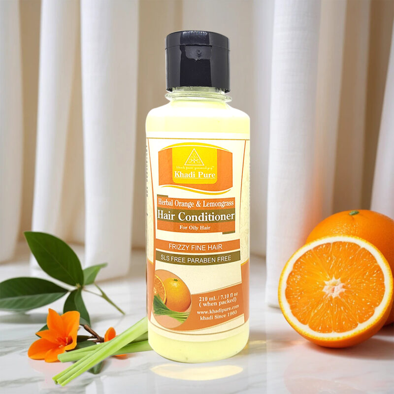 Khadi Pure Herbal Orange & Lemongrass Hair Conditioner | SLS-Paraben Free, Moisturizing & Nourishing -210ml - Image 4