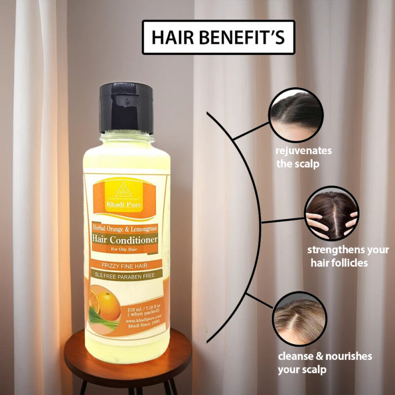 Khadi Pure Herbal Orange & Lemongrass Hair Conditioner | SLS-Paraben Free, Moisturizing & Nourishing -210ml - Image 5