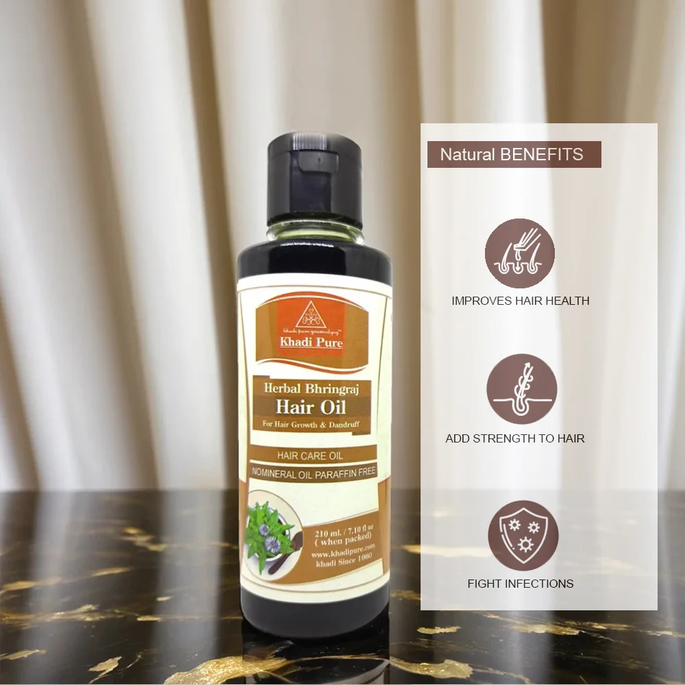 Khadi Pure Herbal Bhringraj Hair Oil | 210ml | Mineral Oil & Paraffin Free | Relieves Mental Tension | Reduces Hair Fall & Nourishes Scalp with Natural Herbs - Image 4