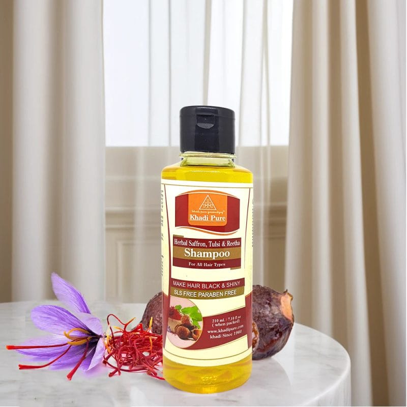 Khadi Pure Herbal Saffron, Tulsi & Reetha Shampoo ? 210ml | Natural Dandruff Control & Scalp Cleanser | SLS & Paraben Free - Image 2