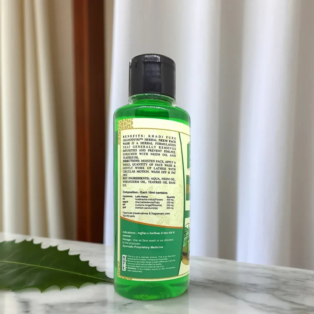 Khadi Pure Neem Face Wash | Anti-Acne & Impurity Removal | Herbal Cleanser with Neem & Tea Tree Oil | Suitable for All Skin Types | 210ml - Image 4