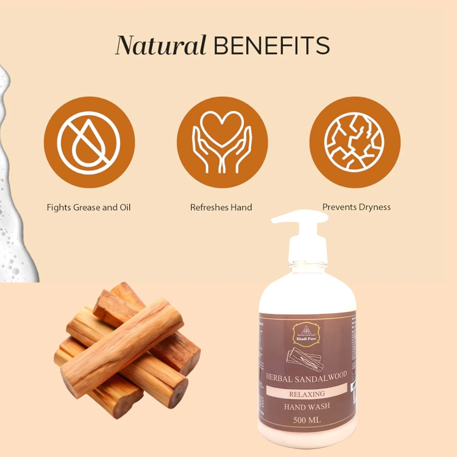 Khadi Pure Herbal Sandalwood Hand Wash – 500 ml | Nourishes, Moisturizes & Cleanses Hands Naturally - Image 5