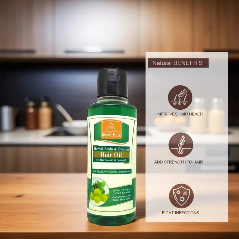 Khadi Pure Herbal Amla & Brahmi Hair Oil | 210ml | Natural Oil to Prevent Premature Greying | Strengthen Hair Roots | Promote Healthy Hair Growth | Add Gloss to Your Hair - Image 2