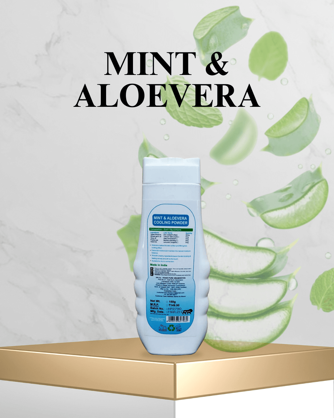 Khadi Mint Aloevera Cooling Powder – 150g Herbal Skin Care