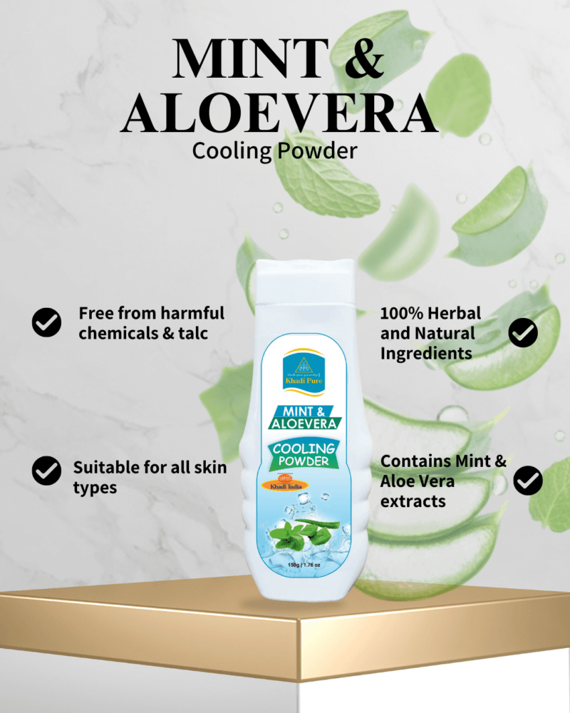 Khadi Mint Aloevera Cooling Powder – Sweat Control Formula